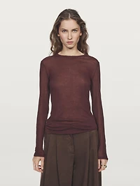 T-shirt semi-transparent 100 % coton à col contrastant