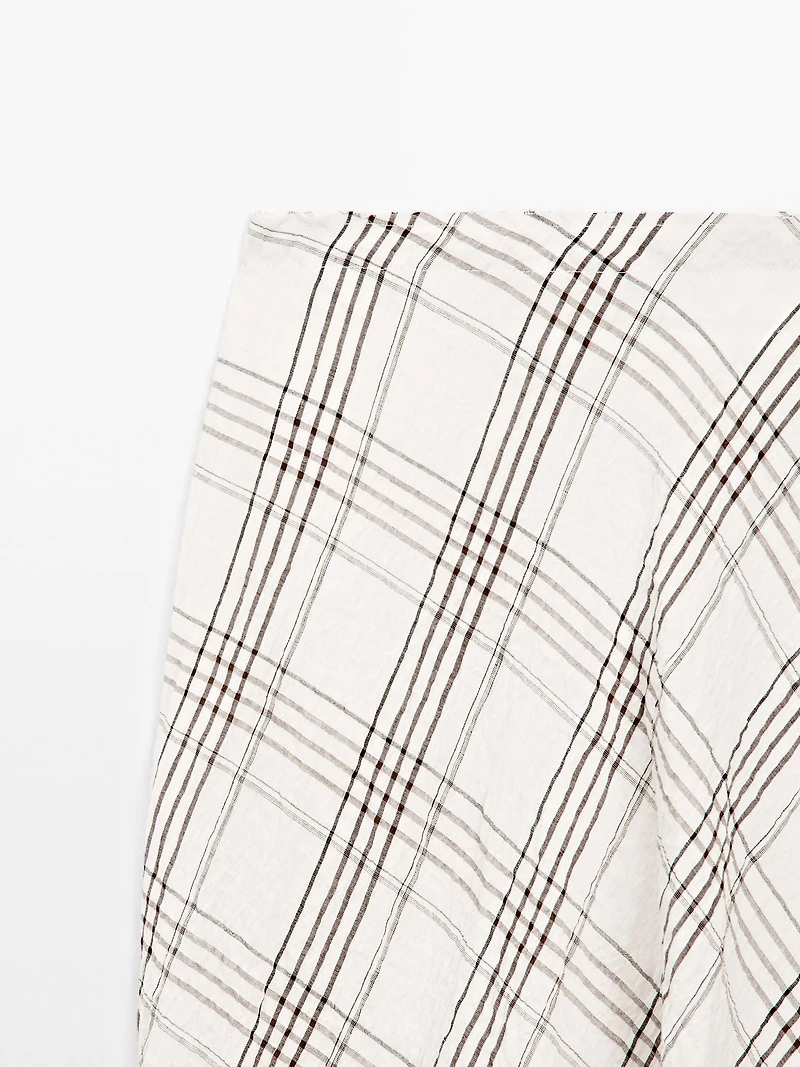Flowing check midi skirt