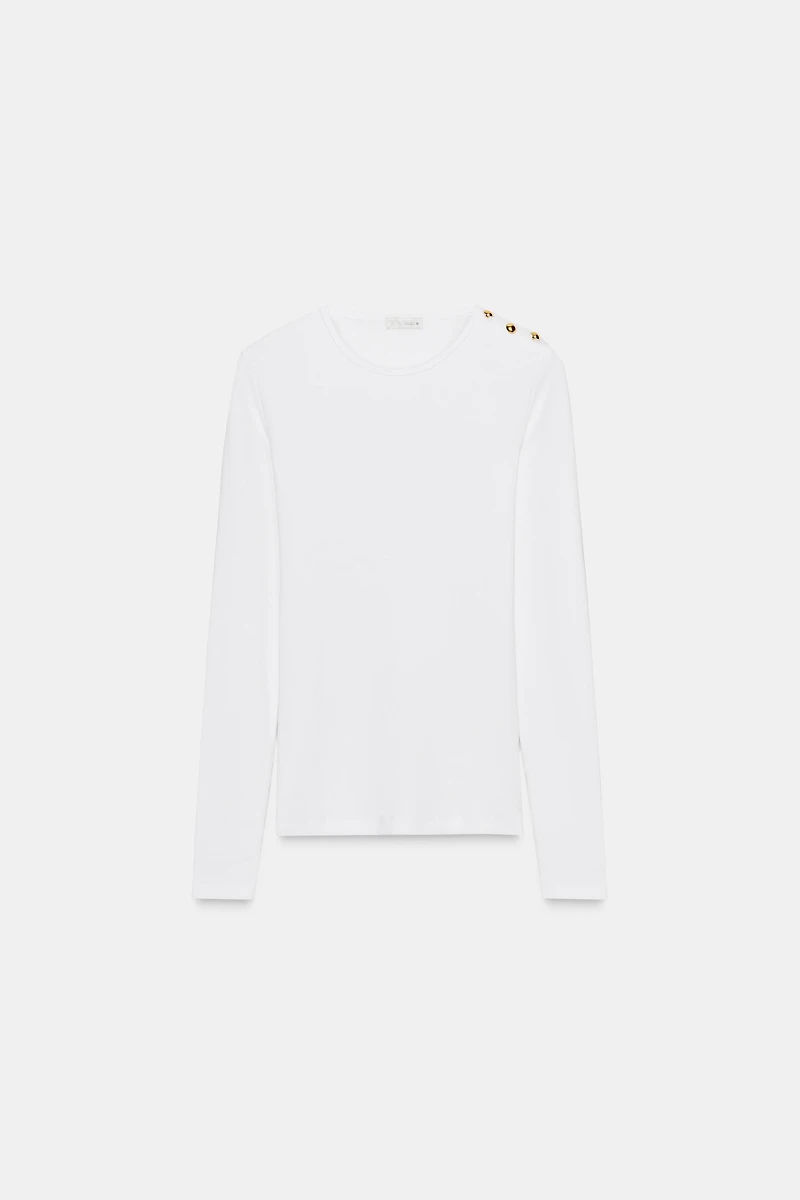 RIBBED BUTTON T-SHIRT