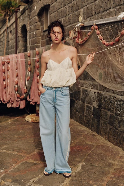 Z1975 HIGH WAIST WIDE LEG CROCHET COMBINED JEANS