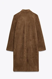 MANTEAU VESTE LONGUE EFFET DAIM FERMOIR