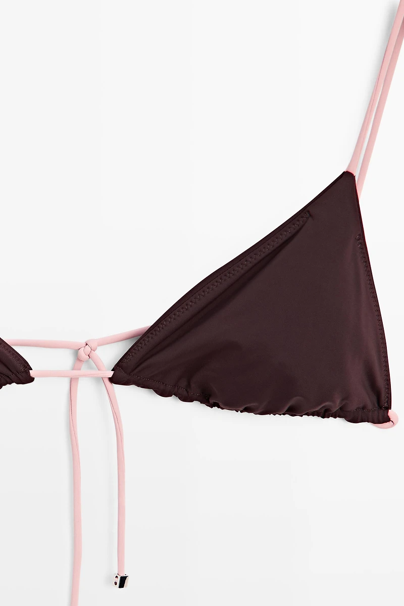 Contrast tie triangle bikini top