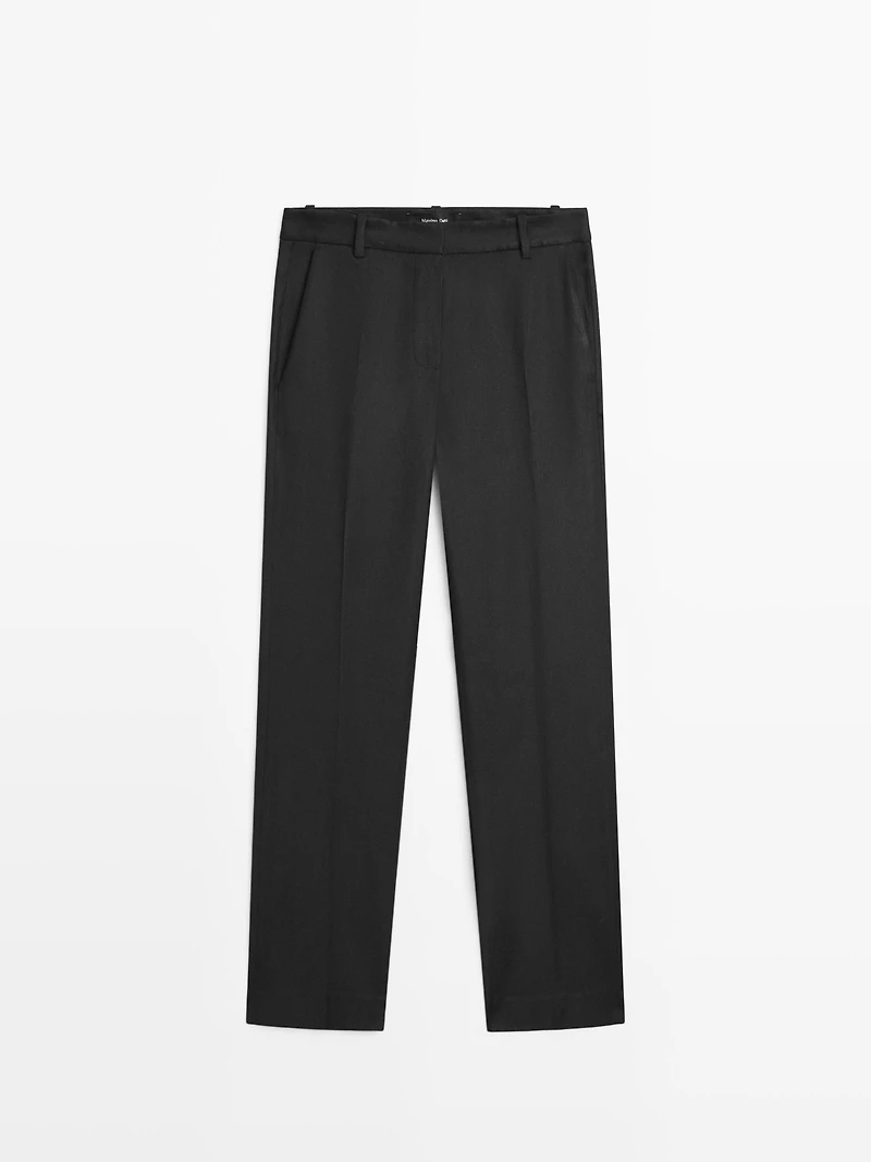 Straight-leg linen blend trousers