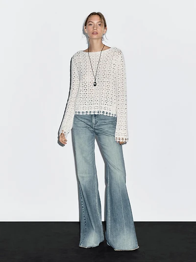 Jean flare taille haute coton