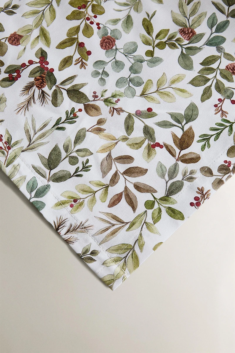 CHRISTMAS RESIN-COATED COTTON LEAVES TABLECLOTH