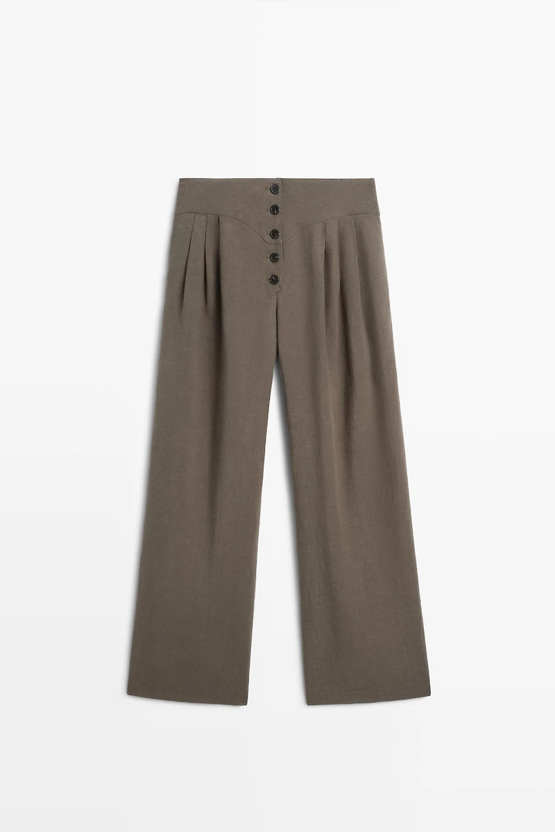 Linen blend pleated trousers