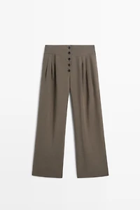 Linen blend pleated trousers