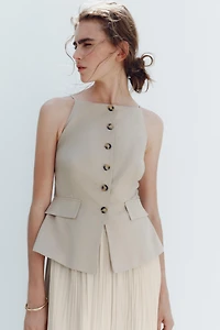 PLEATED SKIRT MIDI WAISTCOAT DRESS