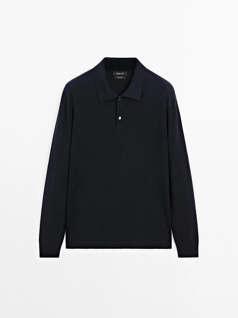 100% cashmere ribbed knit polo shirt