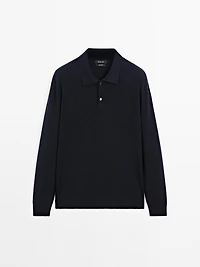100% cashmere ribbed knit polo shirt