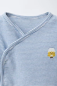 ENSEMBLE T-SHIRT ET PANTALON SAROUEL À RAYURES BRODERIE POUSSIN