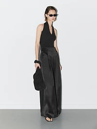 Knit halter bodysuit with V-neck - STUDIO