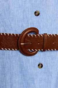 ROBE MI-LONGUE AVEC CEINTURE EN LIN