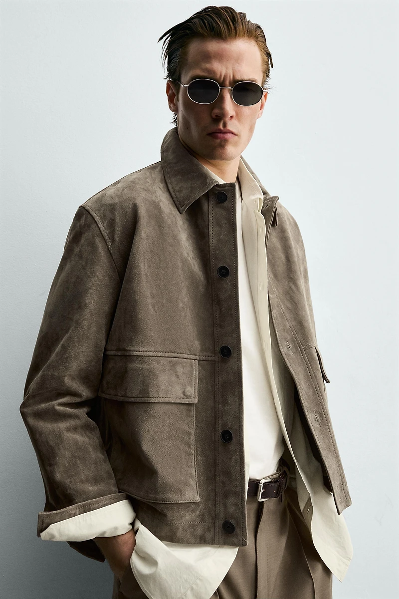 SUEDE CROPPED FIT OVERSHIRT
