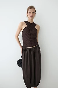 Linen blend top with surplice neckline