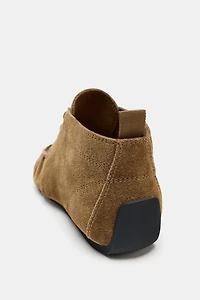 RUCHED SPLIT LEATHER ANKLE BOOTS