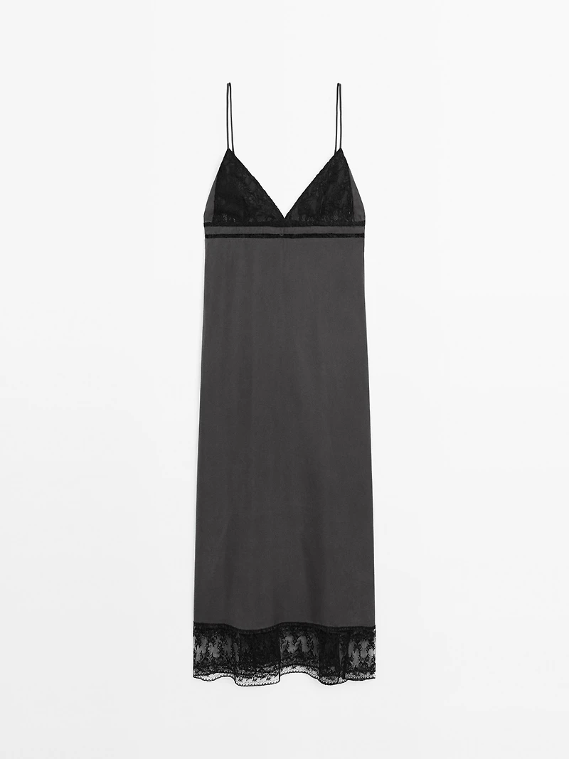 100% silk midi dress with lace detail