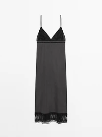 100% silk midi dress with lace detail