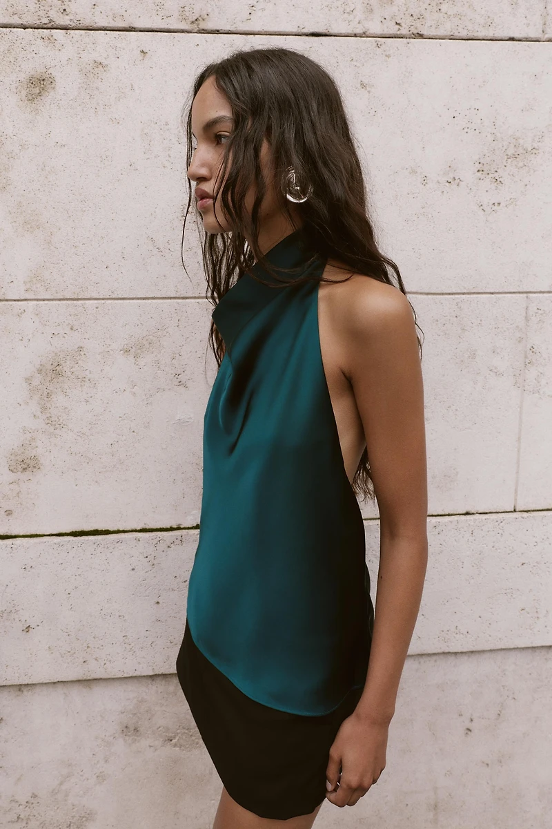 SATIN EFFECT HALTER TOP