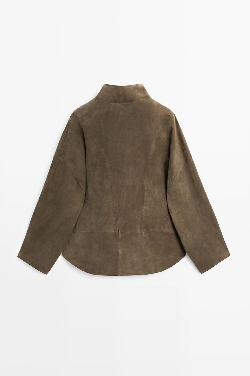 Veste courte avec boutons en cuir daim