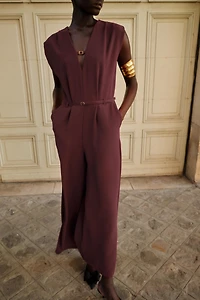 WIDE-LEG BELTED JUMPSUIT
