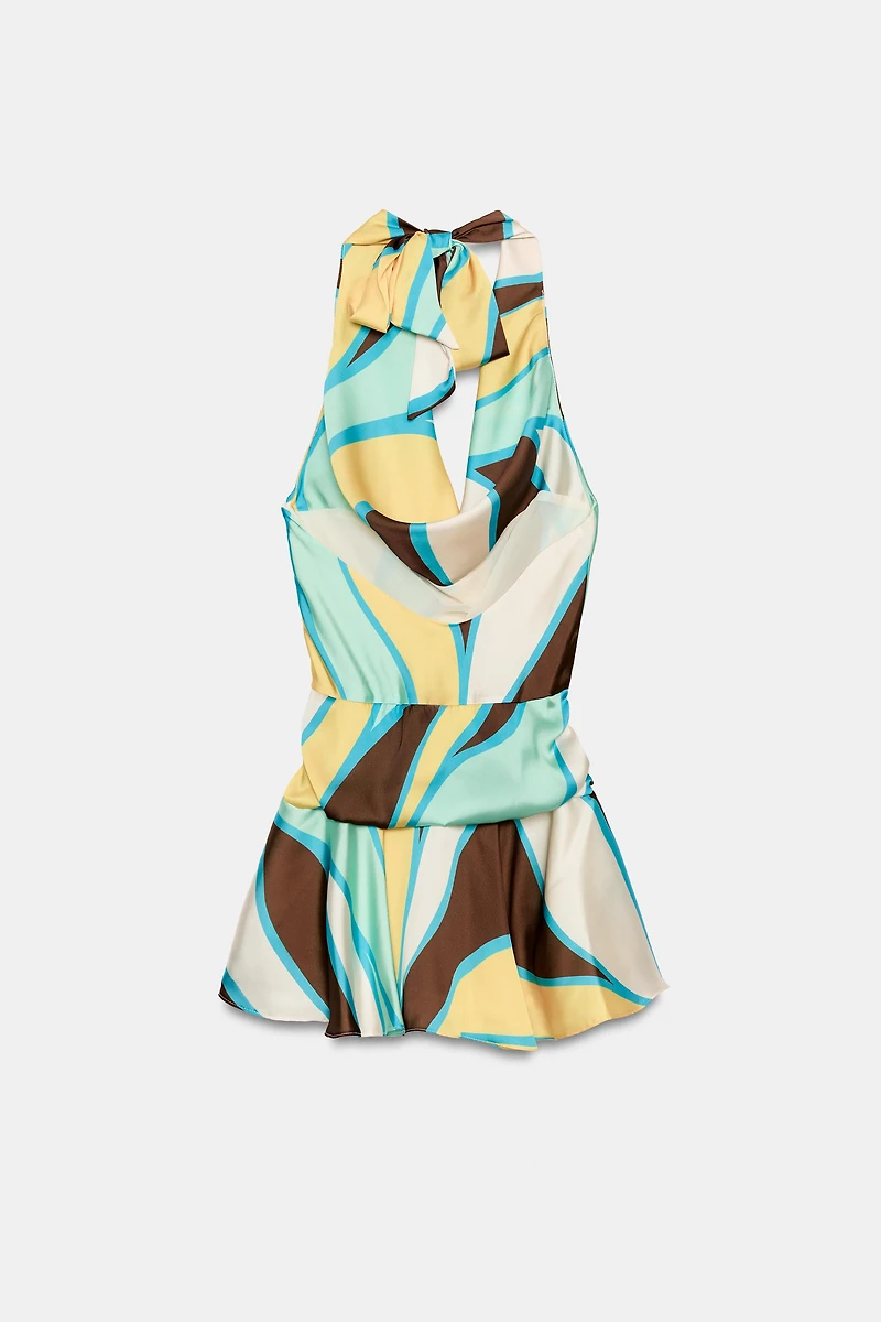 PRINTED HALTER MINI DRESS