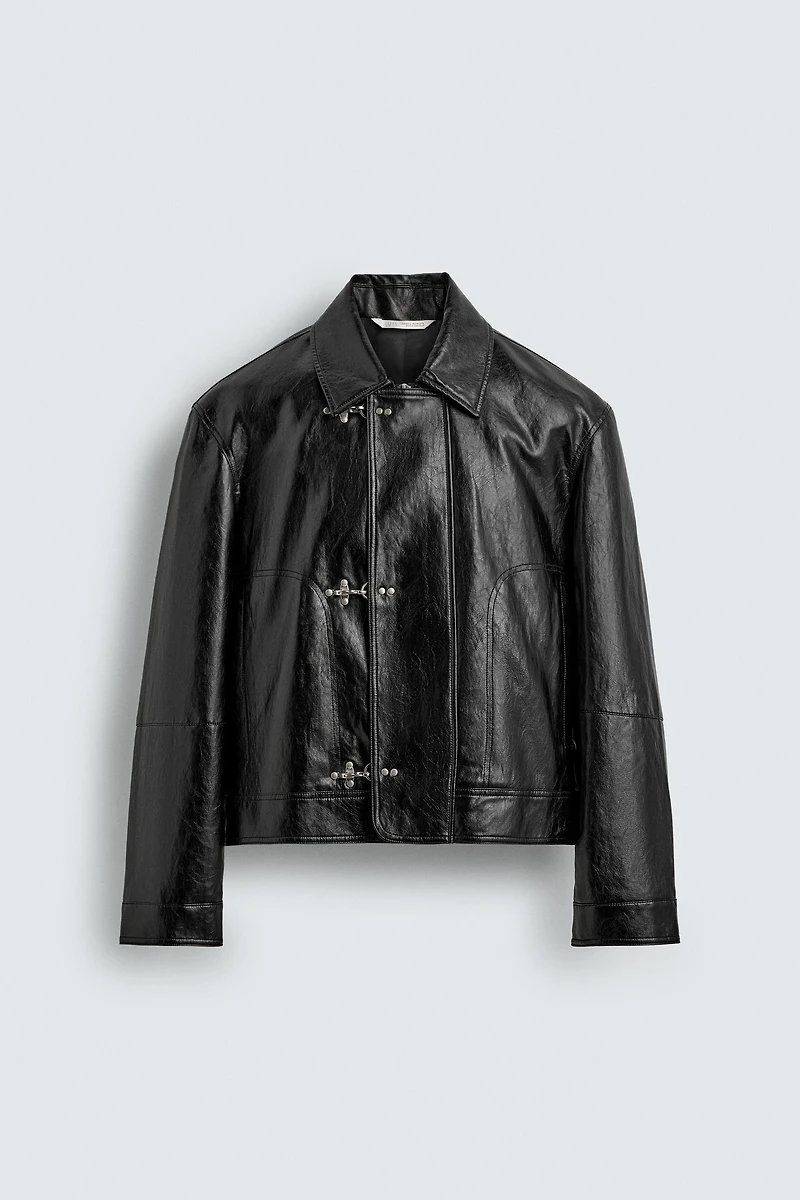 FAUX LEATHER JACKET WITH FIREMAN CLASPS
