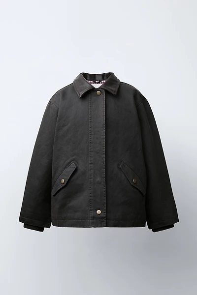 WAXED JACKET WITH FAUX FUR COLLAR