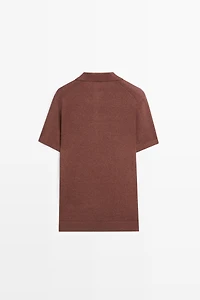Linen blend knit polo sweater
