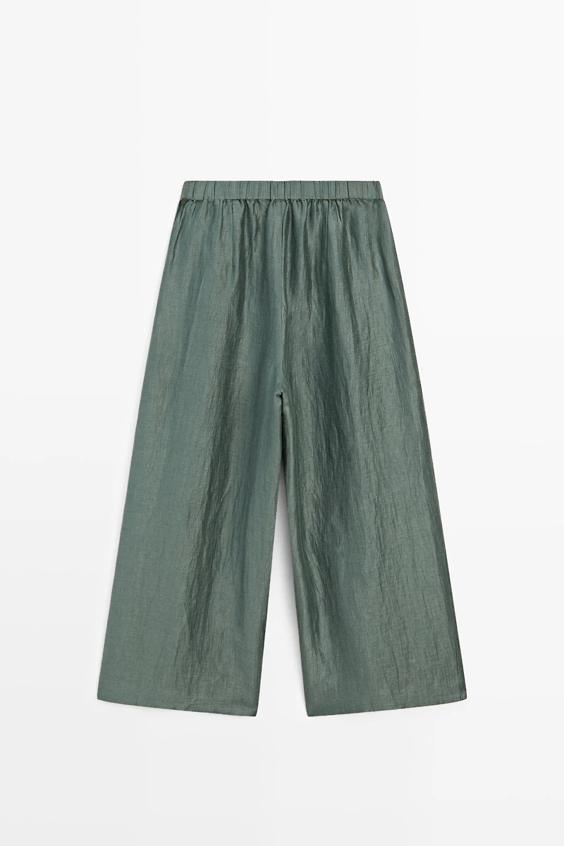 Flowing wide-leg linen blend trousers
