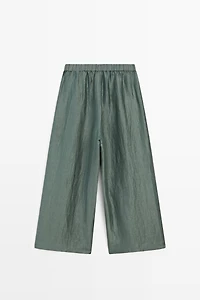 Flowing wide-leg linen blend trousers