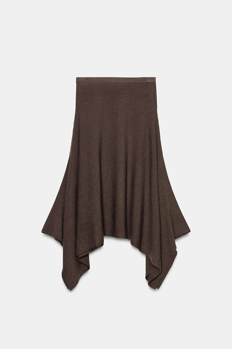 ASYMMETRIC KNIT MIDI SKIRT