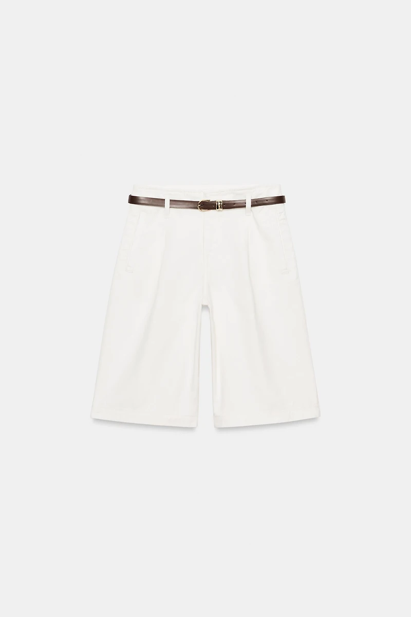PLEATED BELTED SHORTS