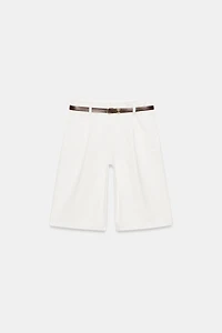 PLEATED BELTED SHORTS