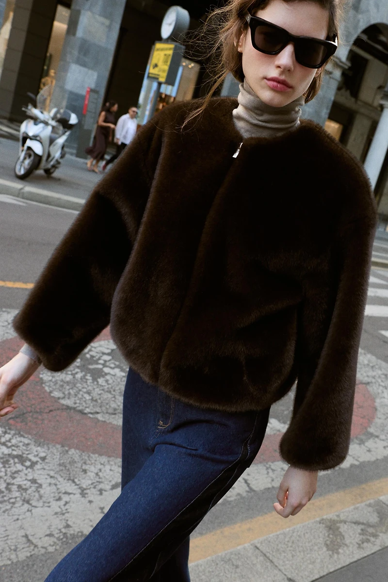 FAUX FUR BOMBER JACKET