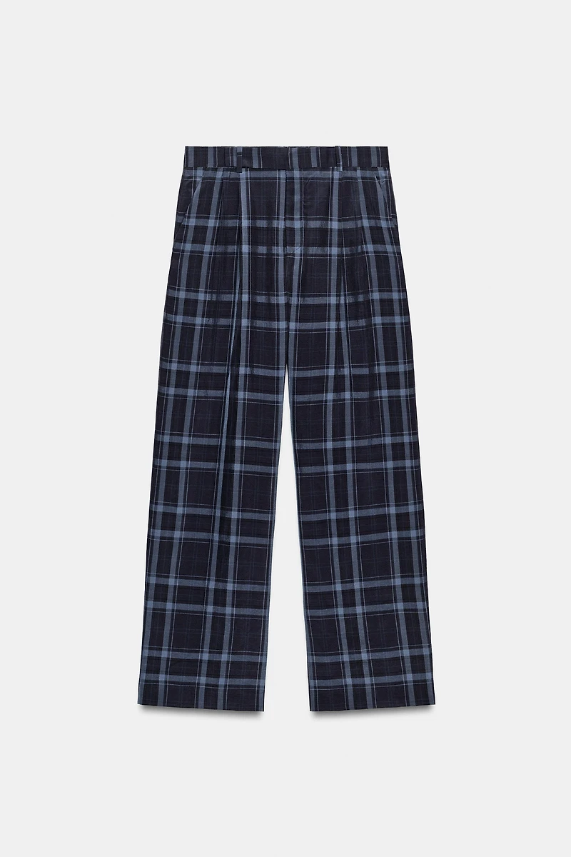 ZW COLLECTION PLAID WIDE LEG PANTS