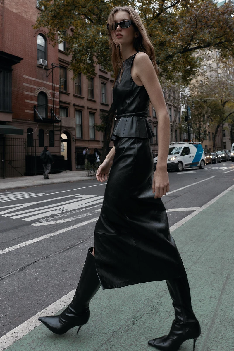 FAUX LEATHER MIDI SKIRT
