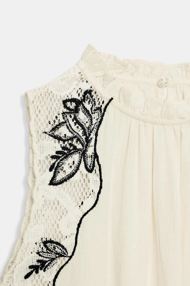 COMBINATION EMBROIDERED PUFF TOP