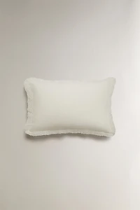 EMBROIDERED COTTON THROW PILLOW COVER WITH RUFFLES