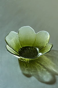 GLASS BOWL WITH RAISED FLORAL DESIGN