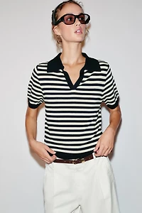 STRIPED SHORT SLEEVE KNIT POLO