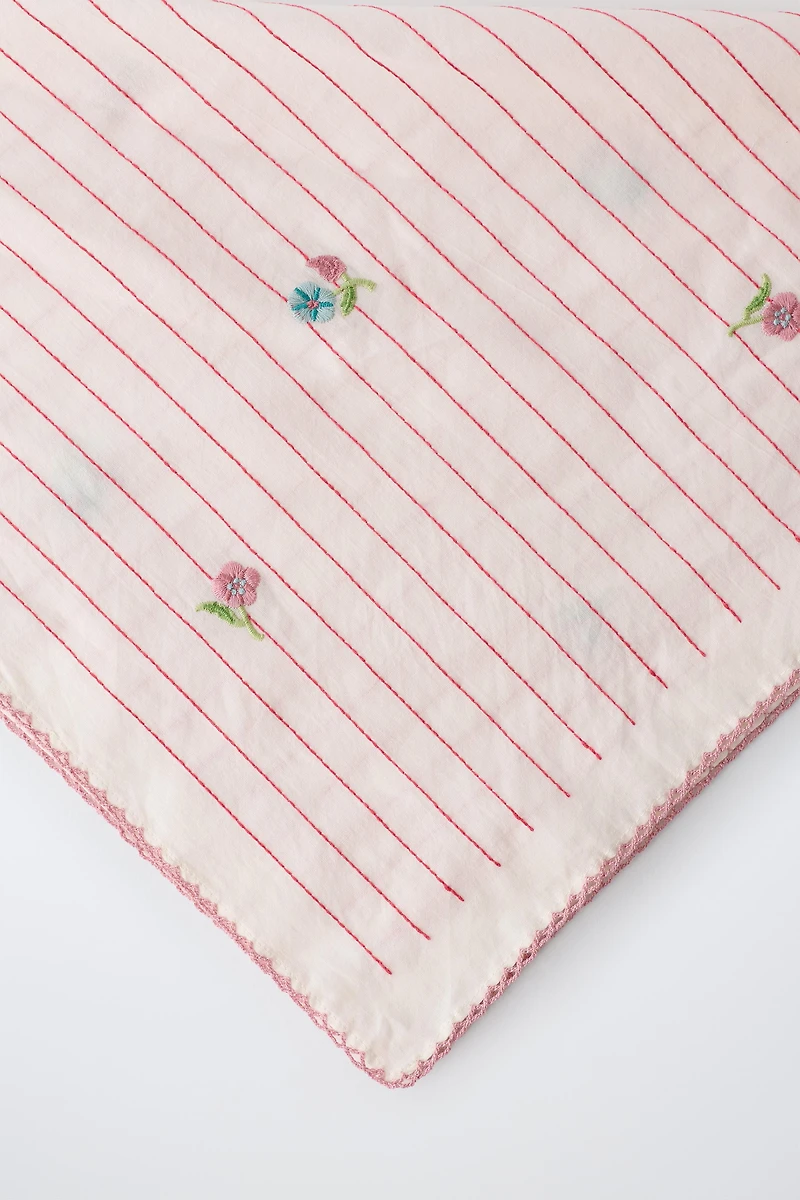 EMBROIDERED STRIPED FLORAL BANDANA