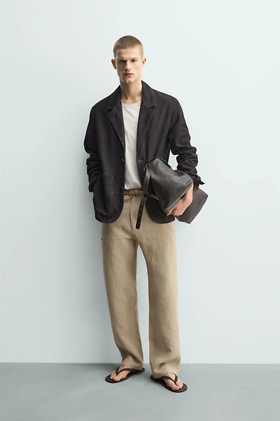 WASHED EFFECT SUEDE LEATHER BLAZER