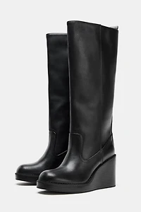 LEATHER WEDGE HEEL WATER REPELLENT BOOTS