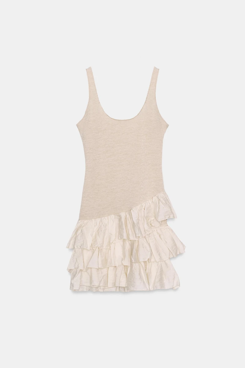 SHORT COMBINATION RUFFLE DRESS