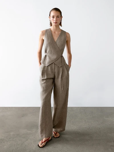100% linen trousers with double darts