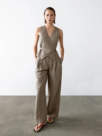 100% linen trousers with double darts