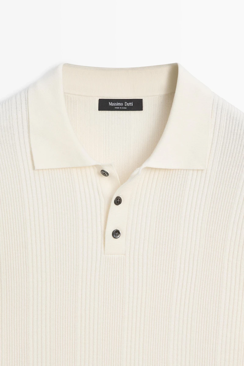 100% cotton textured striped knit polo shirt