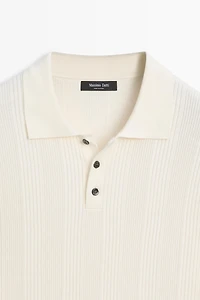 100% cotton textured striped knit polo shirt