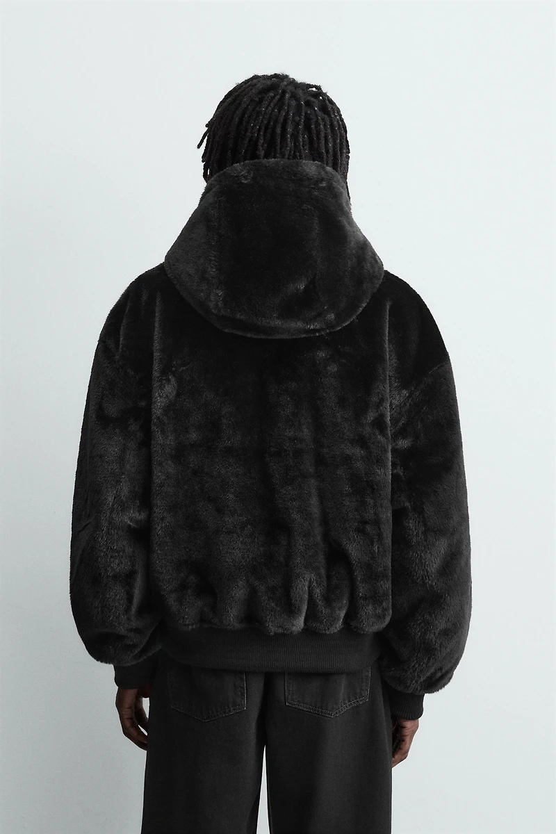 REVERSIBLE FAUX FUR BOMBER JACKET